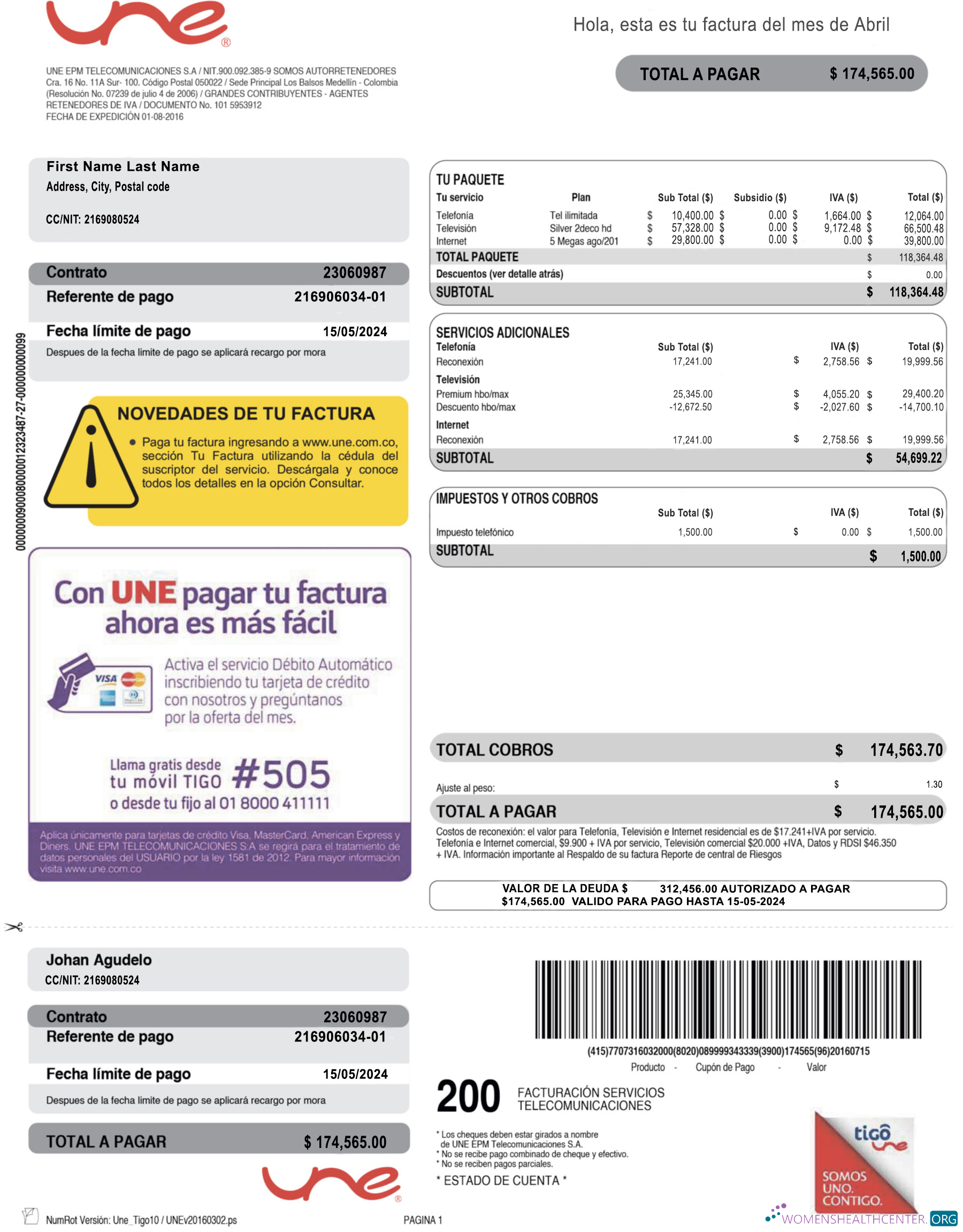 download download Colombia UNE EPM Telecomunicaciones PSD utility bill photoshop template photoshop template